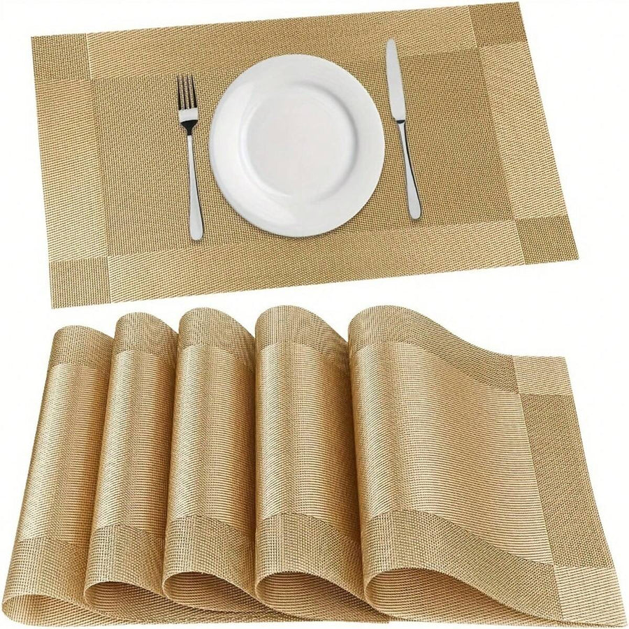 2/4/6pcs Gold/Silver Placemats, Heat-Resistant Non-Slip Washable PVC Table Mats, Easy Clean Woven Vinyl Dinner Mats For Kitchen Dining Table