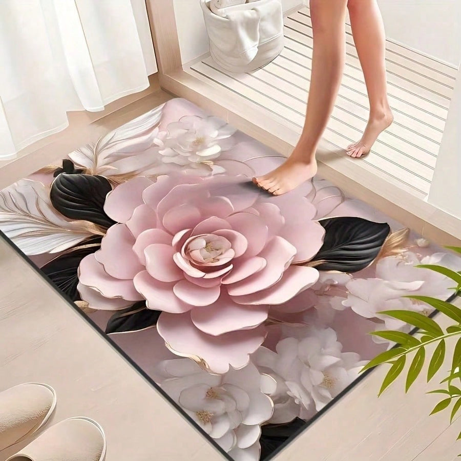 Unique Floral Diatomite Bath Mat, Floor Carpet, Suitable For Bathroom And Toilet Non-Slip, Absorbent, Washable Polyester, Kitchen And Laundry Area, Laundry Room | Decorative Floor | Absorbent, Laundry Room Decor, Suitable For Bathroom, Shower